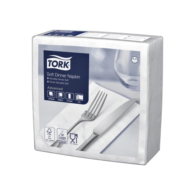 Dinerservet Tork Advanced 1/8 vouw 3-laags 395x390mm 100 vel wit 477579