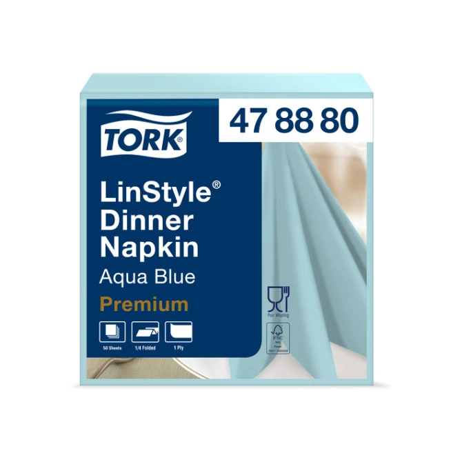Dinerservet Tork Linstyle Premium 1/4 vouw 1-laags 390x390mm 50 vel aquablauw 478880