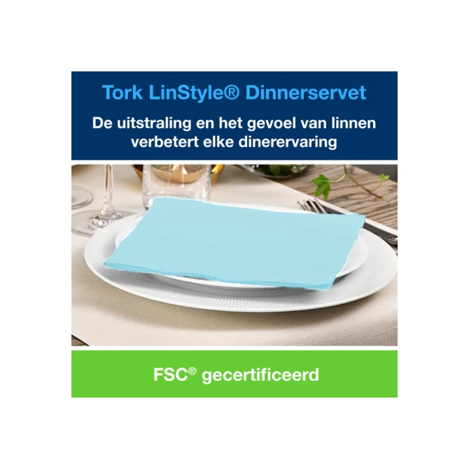 Dinerservet Tork Linstyle Premium 1/4 vouw 1-laags 390x390mm 50 vel aquablauw 478880
