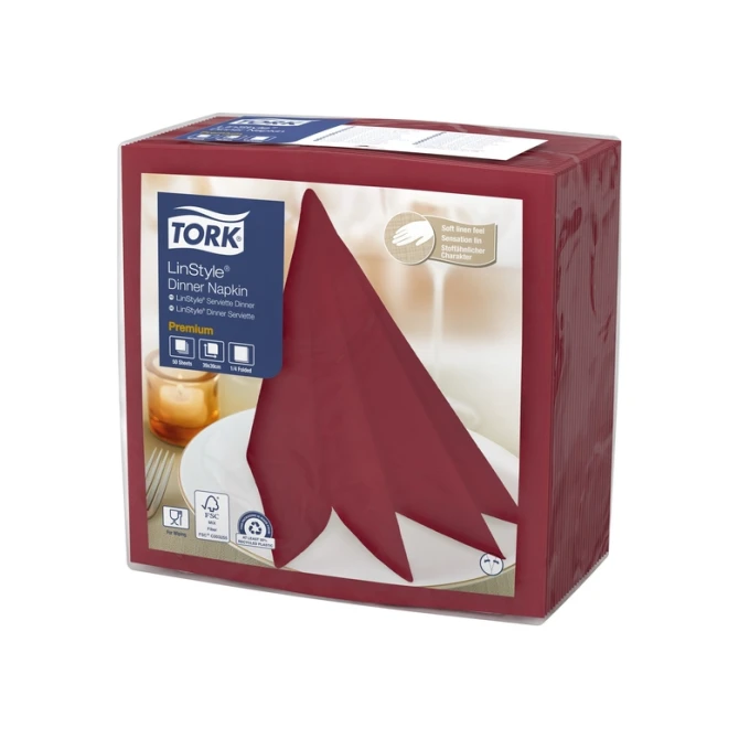 Dinerservet Tork Linstyle Premium 1/4 vouw 1-laags 390x390mm 50 vel bordeaux 478885