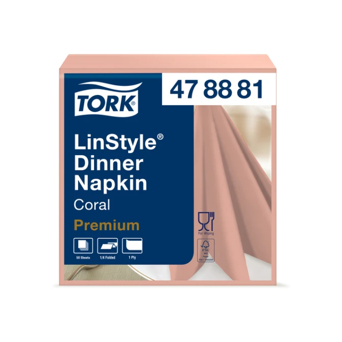 Dinerservet Tork Linstyle Premium 1/4 vouw 1-laags 390x390mm 50 vel koraal 478881