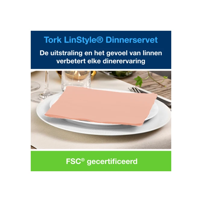 Dinerservet Tork Linstyle Premium 1/4 vouw 1-laags 390x390mm 50 vel koraal 478881