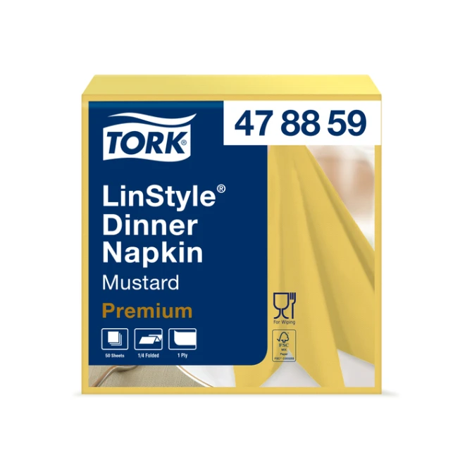 Dinerservet Tork Linstyle Premium 1/4 vouw 1-laags 390x390mm 50 vel mosterdgeel 478859