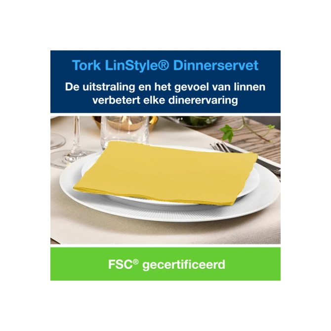 Dinerservet Tork Linstyle Premium 1/4 vouw 1-laags 390x390mm 50 vel mosterdgeel 478859