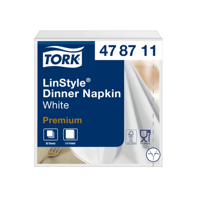 Dinerservet Tork Linstyle Premium 1/4 vouw 1-laags 390x390mm 50 vel wit 478711