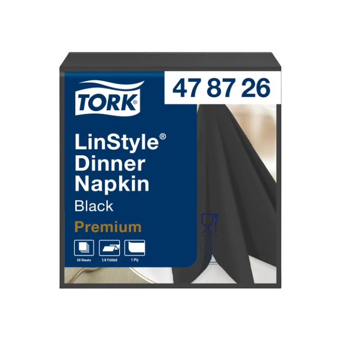 Dinerservet Tork Linstyle Premium 1/4 vouw 1-laags 390x390mm 50 vel zwart 478726