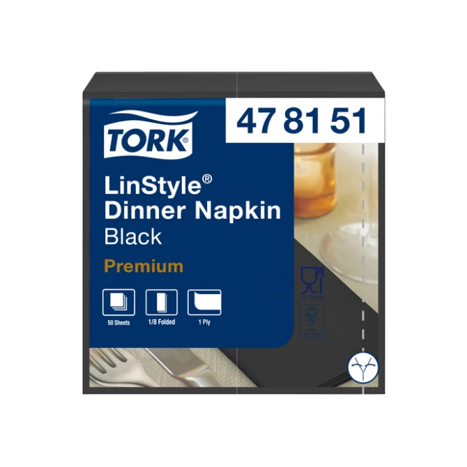 Dinerservet Tork Linstyle Premium 1/8 vouw 1-laags 390x390mm 50 vel zwart 478151