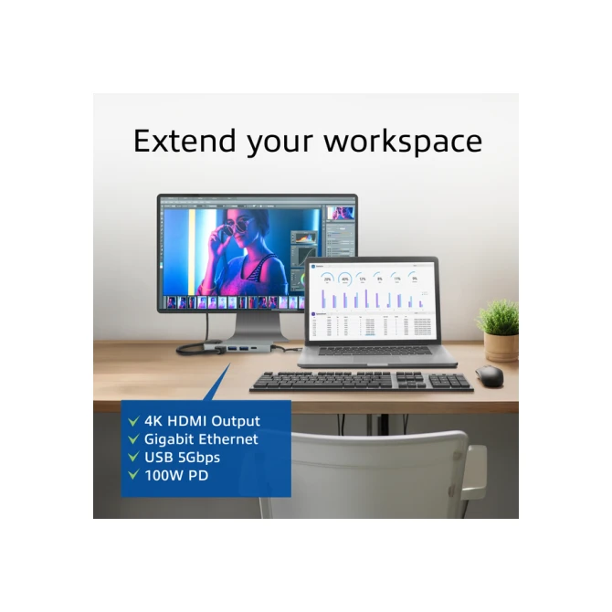 Dockingstation ACT USB-C 4K voor 1 HDMI monitor