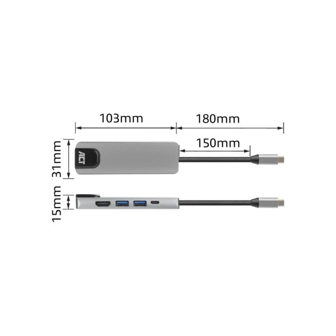 Dockingstation ACT USB-C 4K voor 1 HDMI monitor