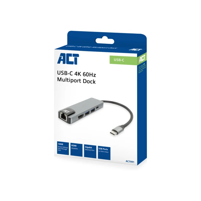 Dockingstation ACT USB-C 4K voor 1 HDMI monitor