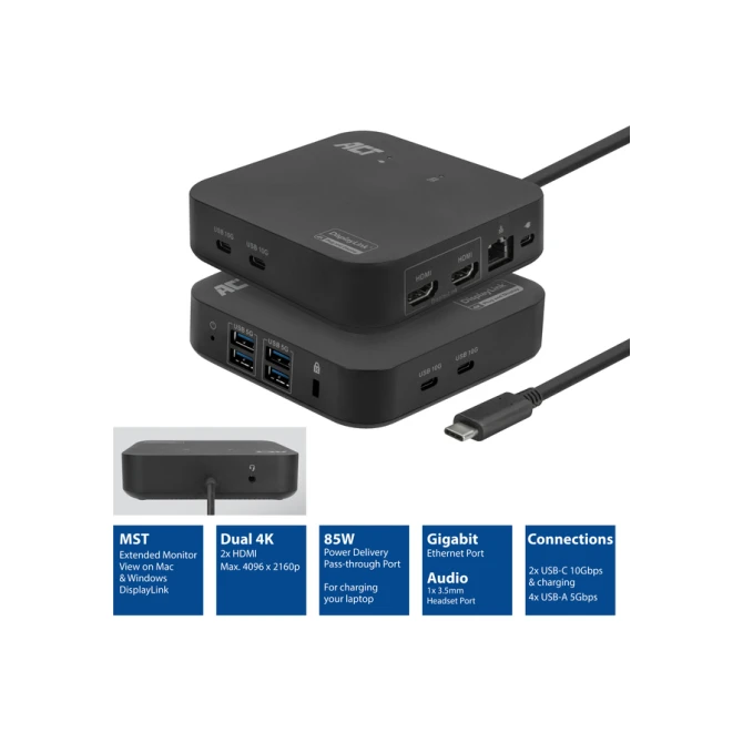 Dockingstation ACT USB-C Dual Monitor met Power Delivery