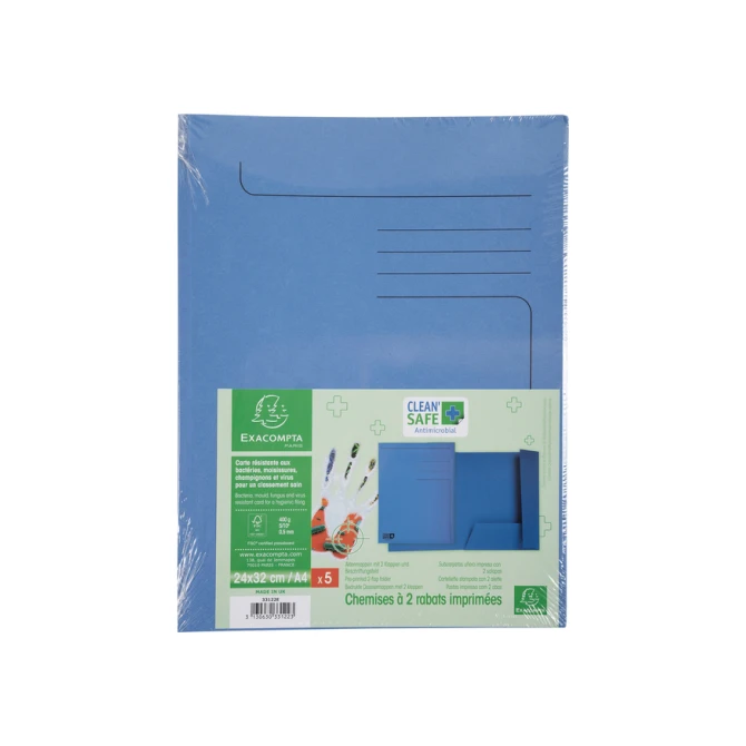 Dossiermap Exacompta Clean'Safe 2kleppen blauw 5 stuks