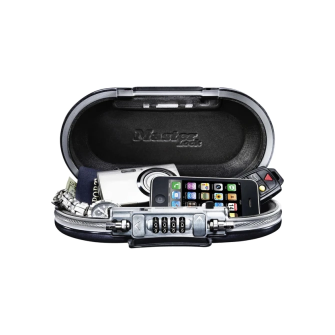 Draagbare kluis MasterLock Safe space met combinatieslot en kabel donkergrijs