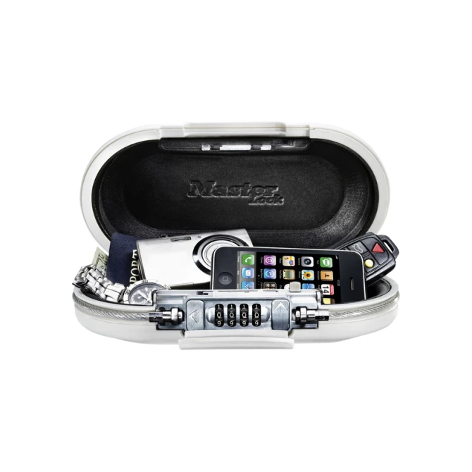 Draagbare kluis MasterLock Safe space met combinatieslot en kabel wit