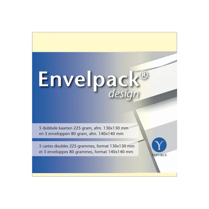 Dubbele kaart Papyrus Envelpack Design vierkant 140x140mm ivoor 894440 set van 5