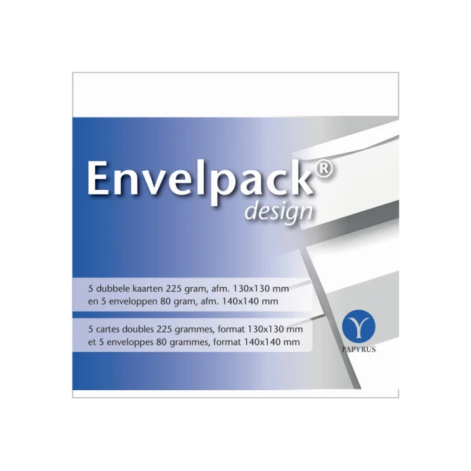 Dubbele kaart Papyrus Envelpack Design vierkant 140x140mm wit 894446 set van 5