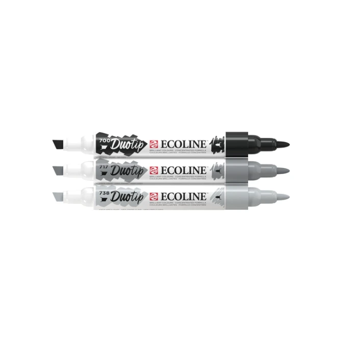 Duotip Talens Ecoline set à 3 stuks zwart en grijs