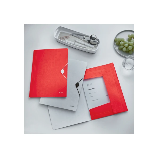 Elastomap Leitz WOW A4 3 kleppen PP rood