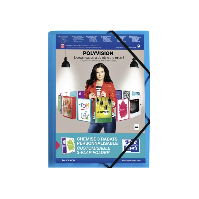 Elastomap Oxford Polyvision A4 met insteektas 3 kleppen PP blauw