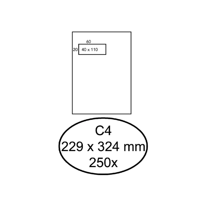 Envelop Hermes akte C4 229x324mm venster 4x11links zelfklevend 250 stuks
