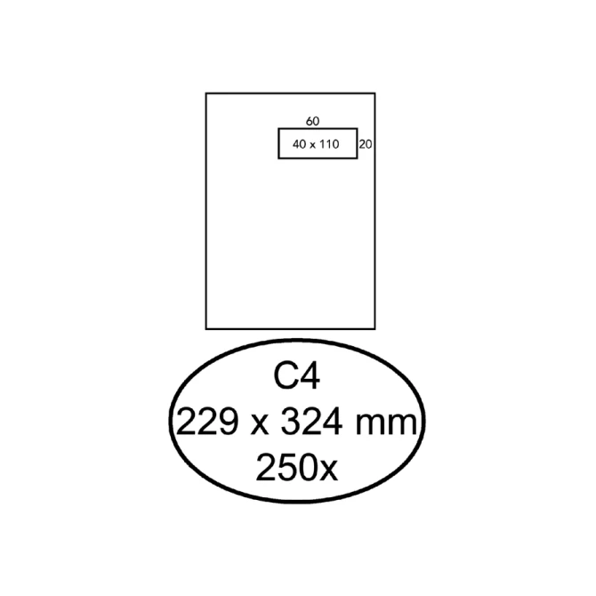 Envelop Hermes akte C4 229x324mm venster rechts 4x11cm zelfklevend wit doos à 250 stuks