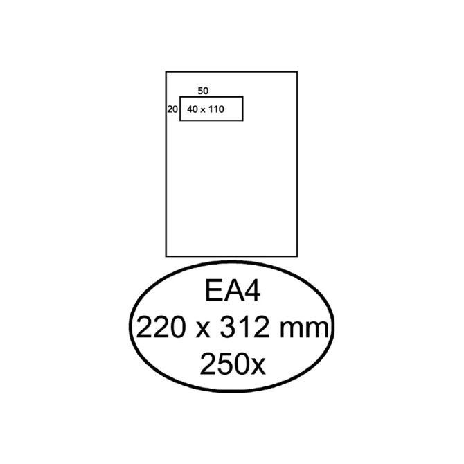 Envelop Hermes akte EA4 220x312mm venster links 4x11cm zelfklevend wit doos à 250 stuks