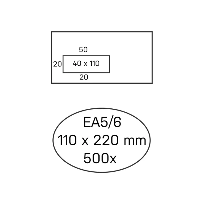 Envelop Hermes EA5/6 110x220mm venster 4x11links zelfklevend 500 stuks