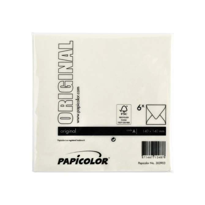 Envelop Papicolor 140x140mm anjerwit pak à 6 stuks