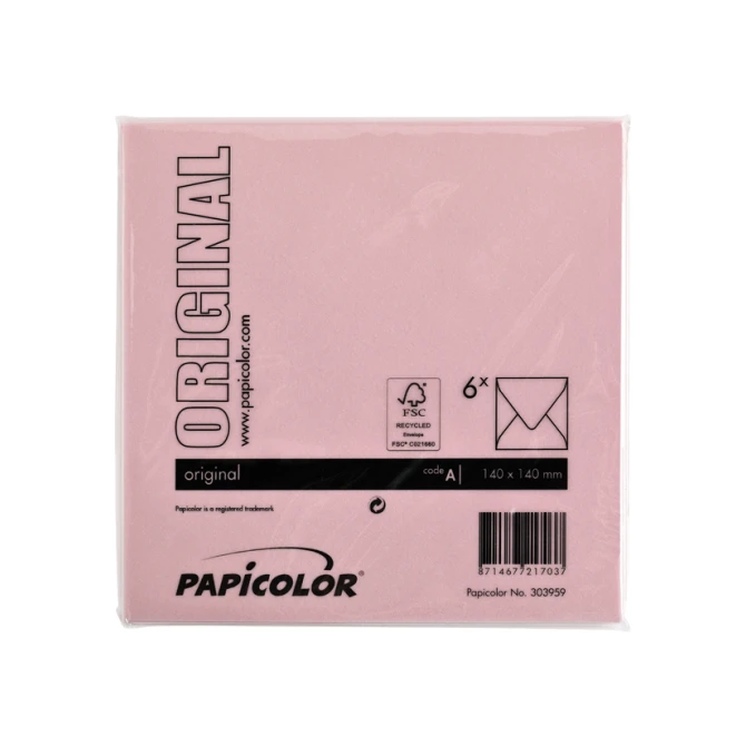 Envelop Papicolor 140x140mm babyroze pak à 6 stuks