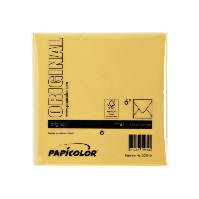 Envelop Papicolor 140x140mm dottergeel pak à 6 stuks