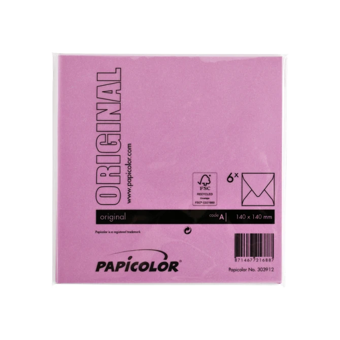 Envelop Papicolor 140x140mm felroze pak à 6 stuks