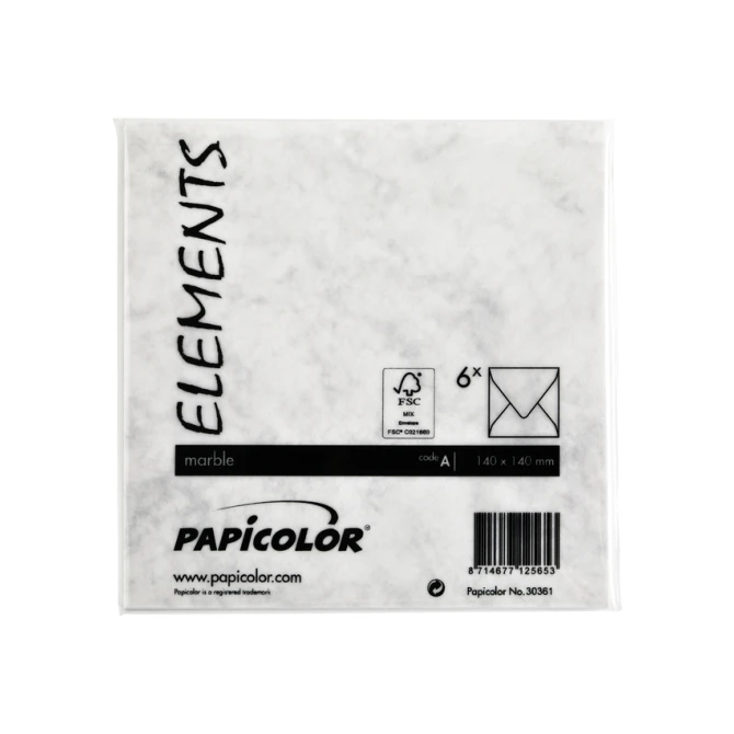 Envelop Papicolor 140x140mm marble grijs pak à 6 stuks