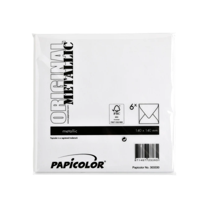Envelop Papicolor 140x140mm metallic parelwit pak à 6 stuks
