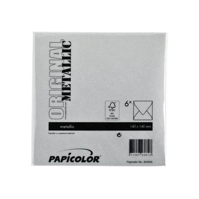 Envelop Papicolor 140x140mm metallic zilver pak à 6 stuks