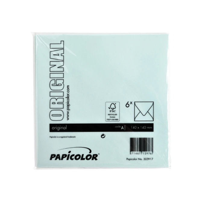 Envelop Papicolor 140x140mm zeegroen pak à 6 stuks