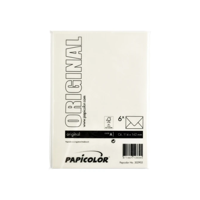 Envelop Papicolor C6 114x162mm anjerwit pak à 6 stuks
