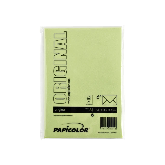 Envelop Papicolor C6 114x162mm appelgroen pak à 6 stuks