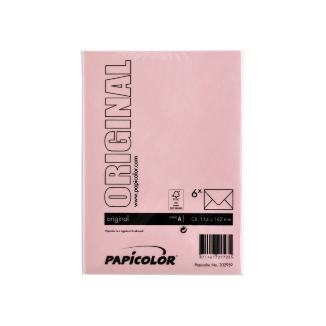 Envelop Papicolor C6 114x162mm babyroze pak à 6 stuks
