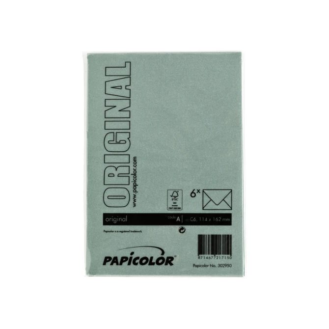 Envelop Papicolor C6 114x162mm dennengroen pak à 6 stuks
