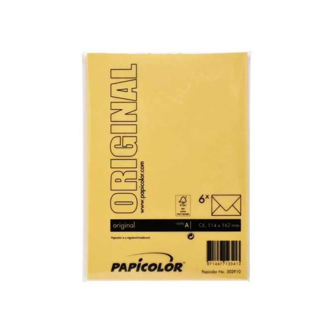 Envelop Papicolor C6 114x162mm dottergeel pak à 6 stuks