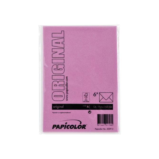 Envelop Papicolor C6 114x162mm felroze pak à 6 stuks