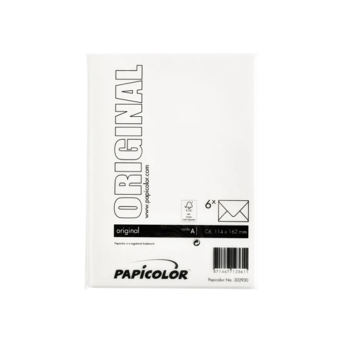 Envelop Papicolor C6 114x162mm hagelwit pak à 6 stuks