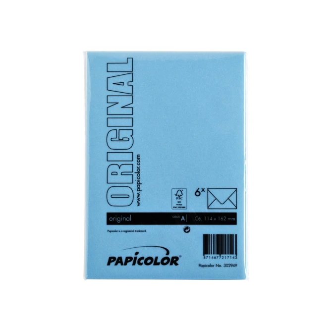 Envelop Papicolor C6 114x162mm hemelsblauw pak à 6 stuks