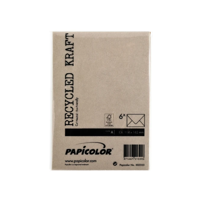Envelop Papicolor C6 114x162mm kraft bruin pak à 6 stuks
