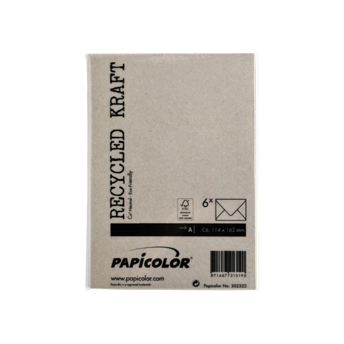 Envelop Papicolor C6 114x162mm kraft grijs pak à 6 stuks