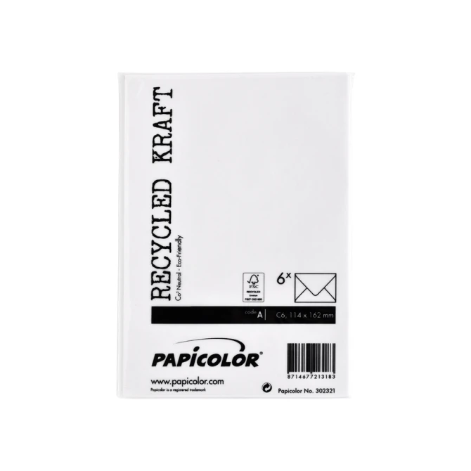 Envelop Papicolor C6 114x162mm kraft wit pak à 6 stuks