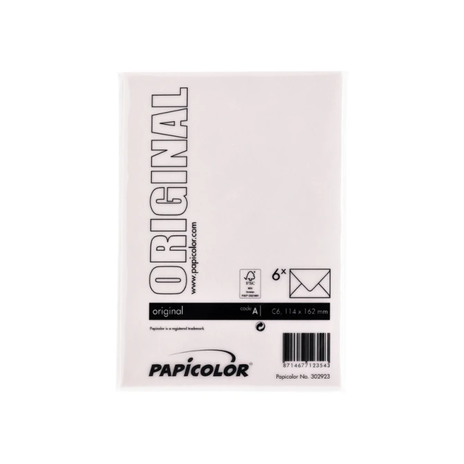 Envelop Papicolor C6 114x162mm lichtroze pak à 6 stuks