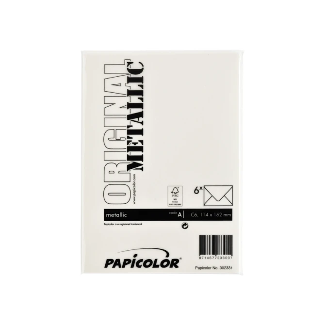 Envelop Papicolor C6 114x162mm metallic ivoor pak à 6 stuks