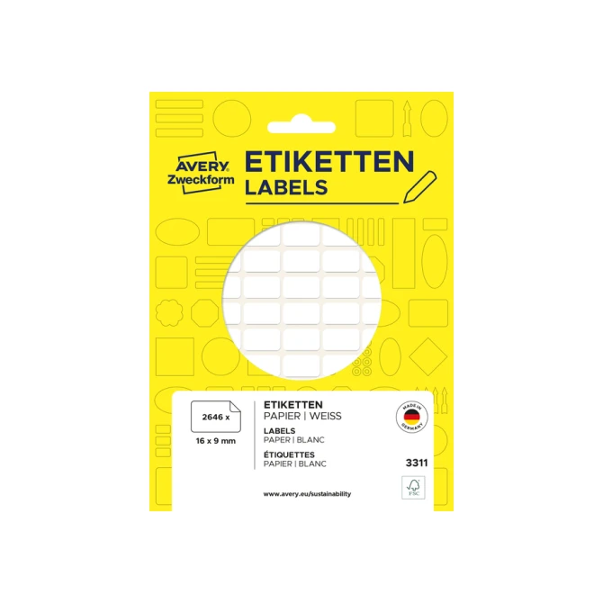 Etiket Avery 3311 16x9mm wit 2646 stuks