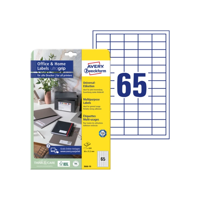 Etiket Avery 3666-10 38x21.2mm wit 650 stuks